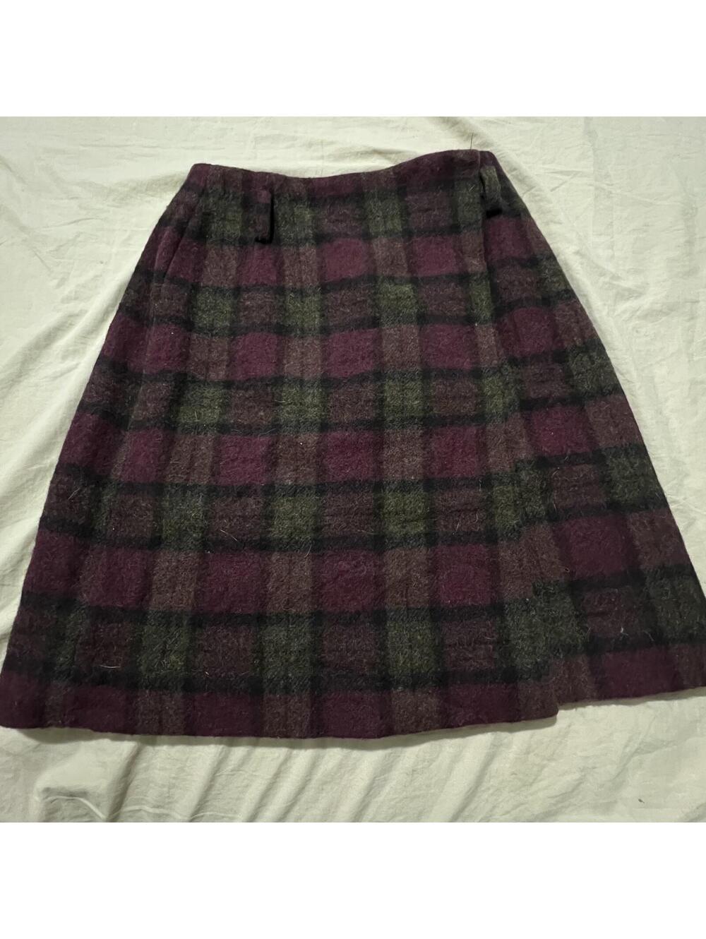 Vintage Eddie Bauer Wool Maroon Plaid Wrap Skirt Preppy Womens 8(26x20)Dry Clean